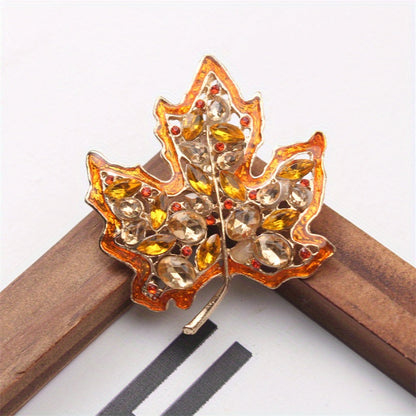 Luxurious Maple Leaf Brooch Pin with Vintage-Inspired Design, Rhinestones, and Hollow Alloy Plant Detail - A Unique Fashion Accessory