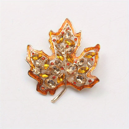 Luxurious Maple Leaf Brooch Pin with Vintage-Inspired Design, Rhinestones, and Hollow Alloy Plant Detail - A Unique Fashion Accessory