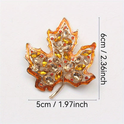 Luxurious Maple Leaf Brooch Pin with Vintage-Inspired Design, Rhinestones, and Hollow Alloy Plant Detail - A Unique Fashion Accessory