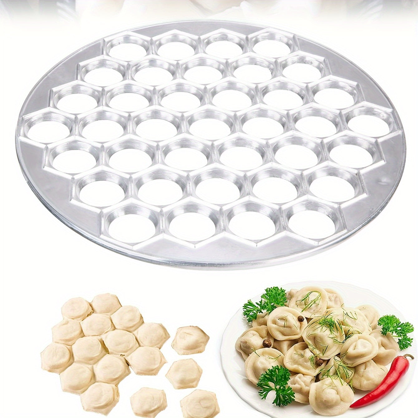 Make perfect dumplings with the 1-piece Silvery Ravioli Maker - 37 Hole Dumpling Mold for Homemade Deliciousness