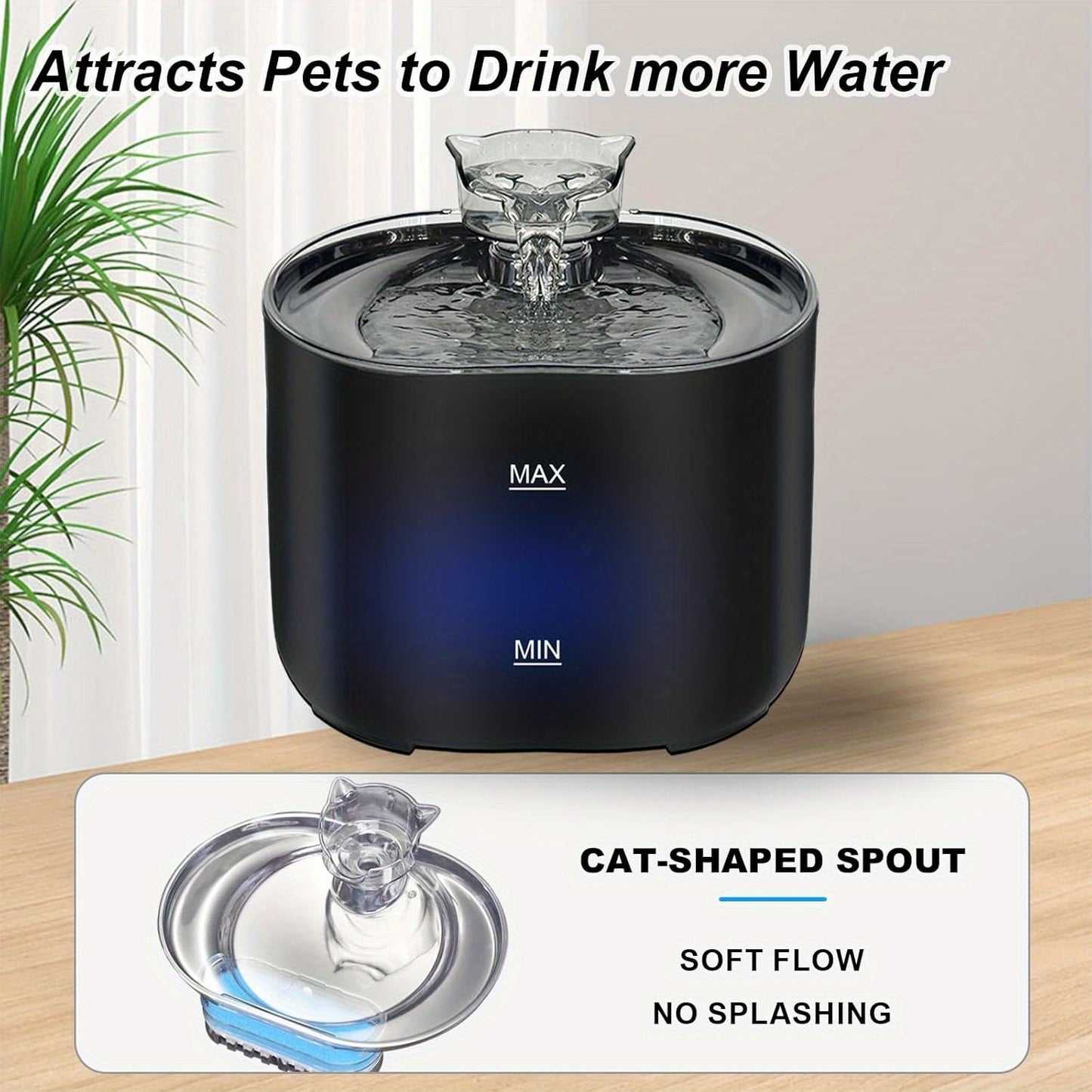 2.2L/74oz Cat and Dog Drinking Fountain with Ultra Quiet Cat Shaped Spout, Indoor Use.