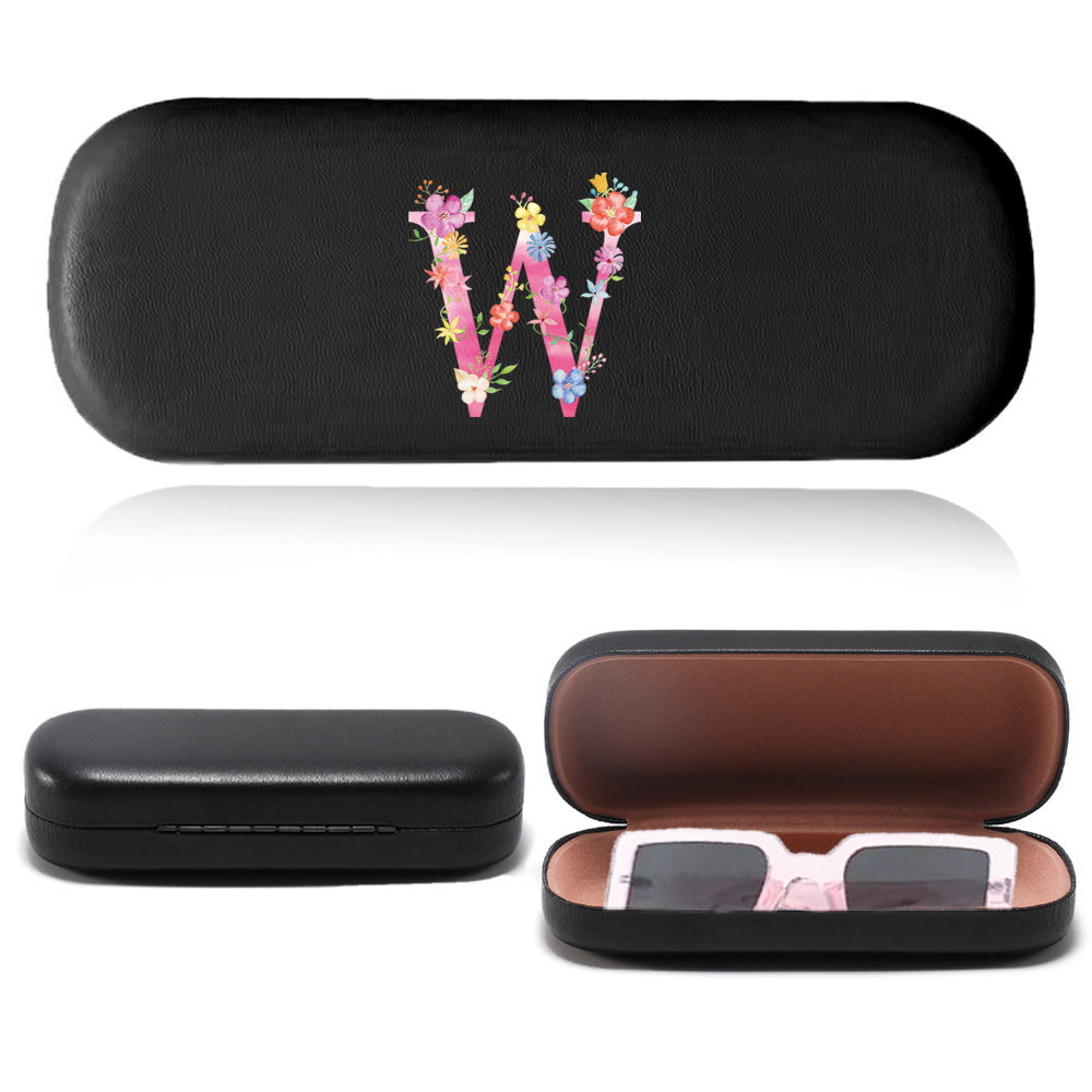 Stylish Pink Letter Series Eyeglasses Case - Tough Faux Leather Shell, Protects Fashion Glasses from Scratches