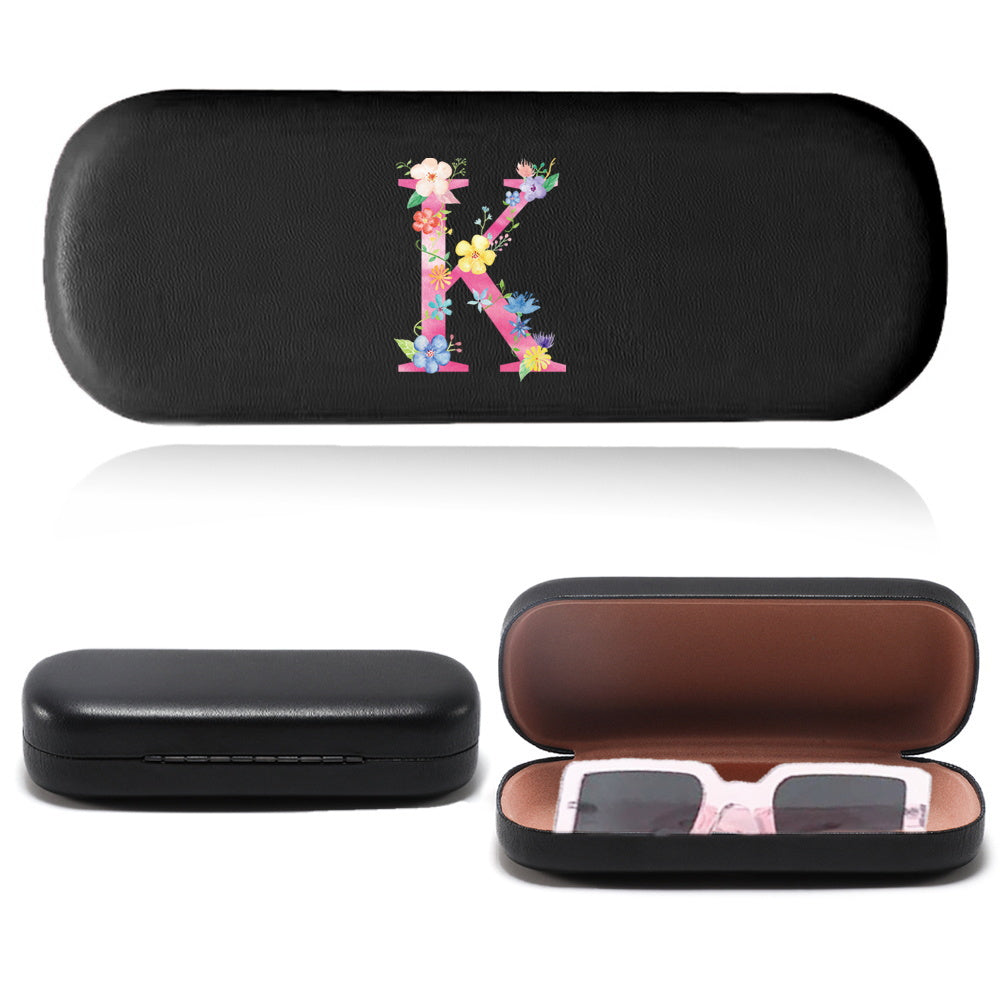 Stylish Pink Letter Series Eyeglasses Case - Tough Faux Leather Shell, Protects Fashion Glasses from Scratches