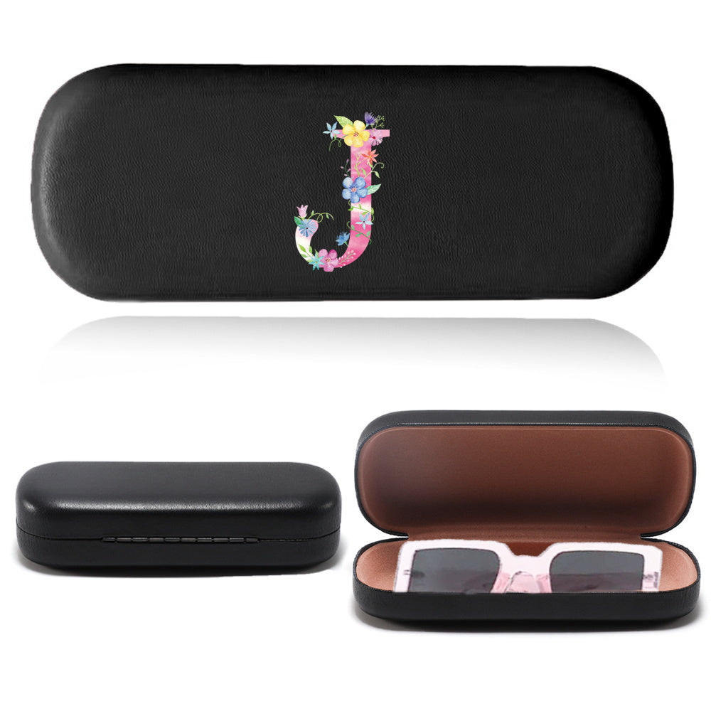 Stylish Pink Letter Series Eyeglasses Case - Tough Faux Leather Shell, Protects Fashion Glasses from Scratches