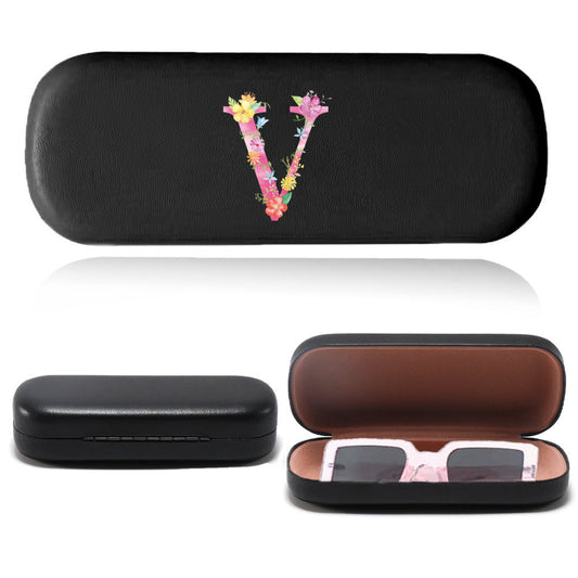 Stylish Pink Letter Series Eyeglasses Case - Tough Faux Leather Shell, Protects Fashion Glasses from Scratches