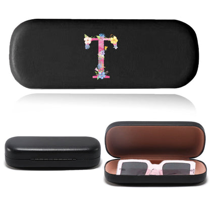 Stylish Pink Letter Series Eyeglasses Case - Tough Faux Leather Shell, Protects Fashion Glasses from Scratches