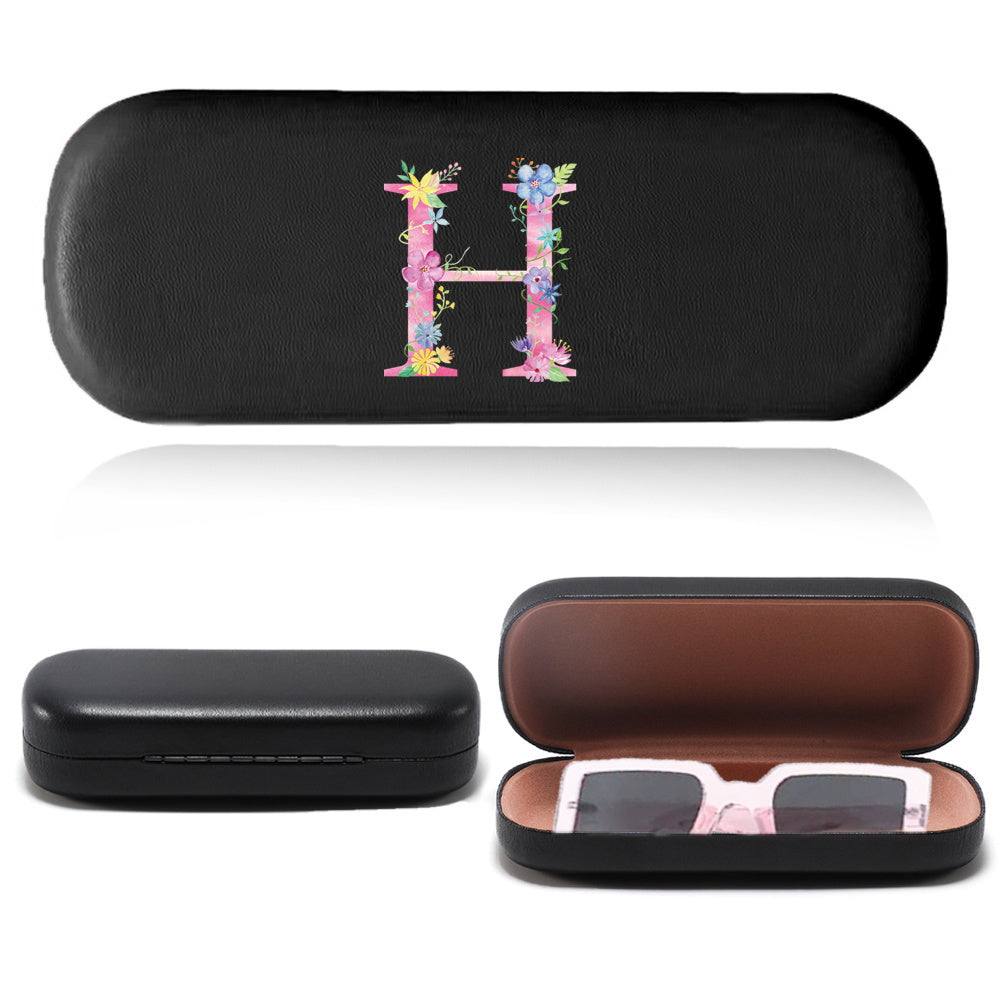 Stylish Pink Letter Series Eyeglasses Case - Tough Faux Leather Shell, Protects Fashion Glasses from Scratches