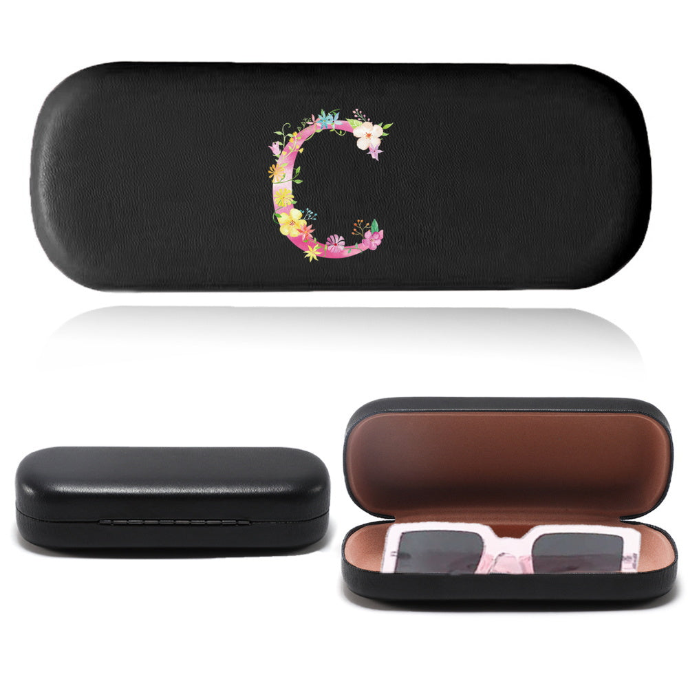 Stylish Pink Letter Series Eyeglasses Case - Tough Faux Leather Shell, Protects Fashion Glasses from Scratches