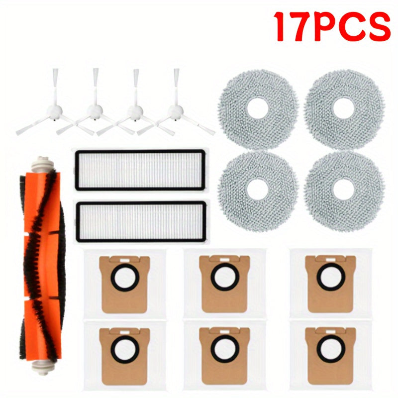 One set of Robot Vacuum Cleaner Accessory Kit for Xiaomi X10+/ X20+ - Includes Roller Brush, Side Brush, Filter, Mop Pads, and Dust Bags.