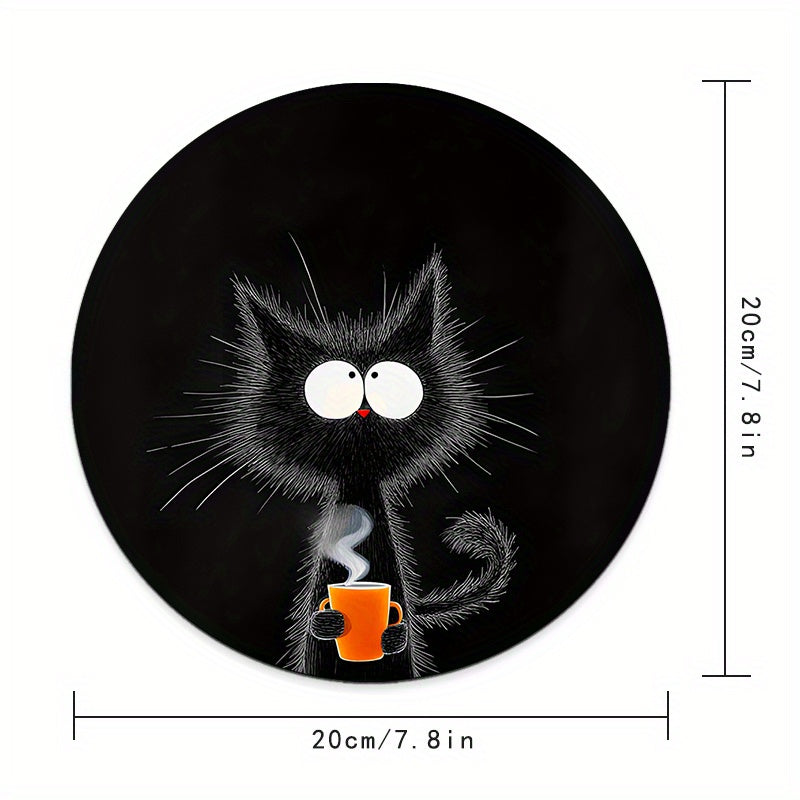 Black Cat with Orange Cup Design Mouse Pad - Durable, Waterproof, Non-Slip Mat for Office & Gaming. Perfect Desk Pad for Gamers and Professionals, with Whimsical Design and Waterproof