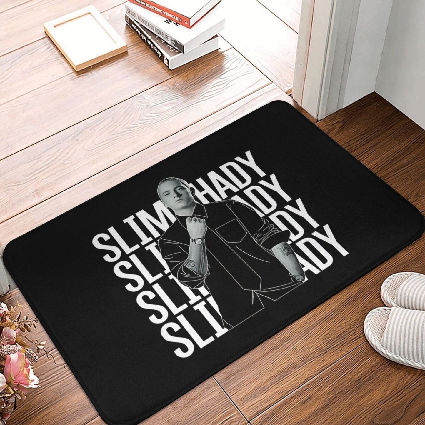 Polyester Doormat featuring Slim Shady Theme - Easy to Clean, Rectangle Shape, Lightweight, Non-Slip Backing, Perfect for Indoor Entryways, Machine-Made, Ideal Christmas Present (1 Piece)