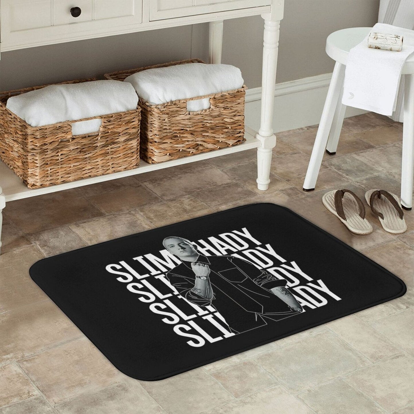 Polyester Doormat featuring Slim Shady Theme - Easy to Clean, Rectangle Shape, Lightweight, Non-Slip Backing, Perfect for Indoor Entryways, Machine-Made, Ideal Christmas Present (1 Piece)