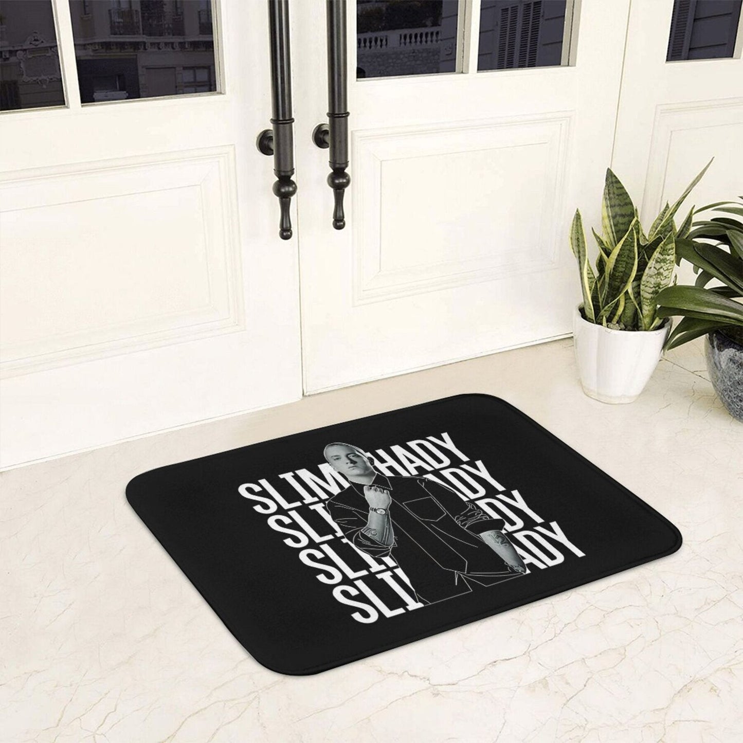 Polyester Doormat featuring Slim Shady Theme - Easy to Clean, Rectangle Shape, Lightweight, Non-Slip Backing, Perfect for Indoor Entryways, Machine-Made, Ideal Christmas Present (1 Piece)