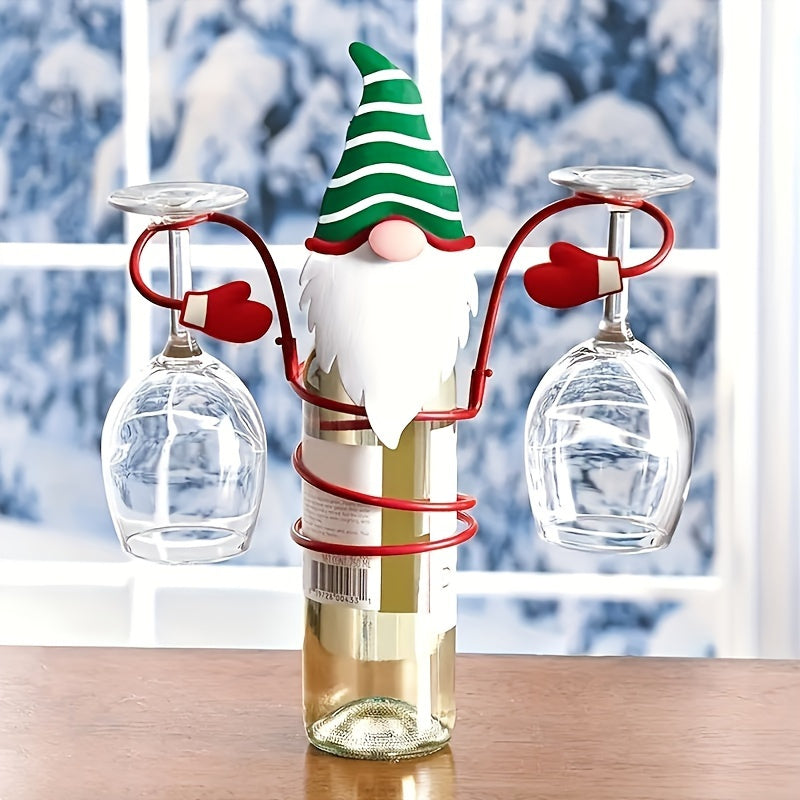 Festive Christmas wine bottle and glass holder set featuring Santa and Snowman designs. Ideal for holiday table displays, dining decor, and gifting.