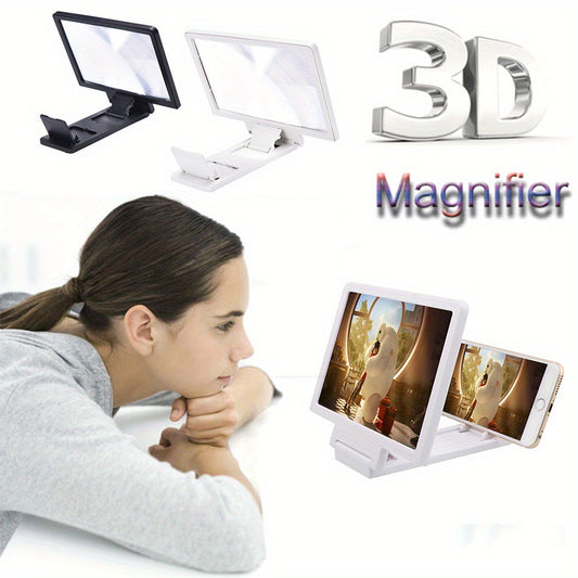 Portable 3D phone screen magnifier with adjustable angle design, no battery needed, compatible with most smartphones.