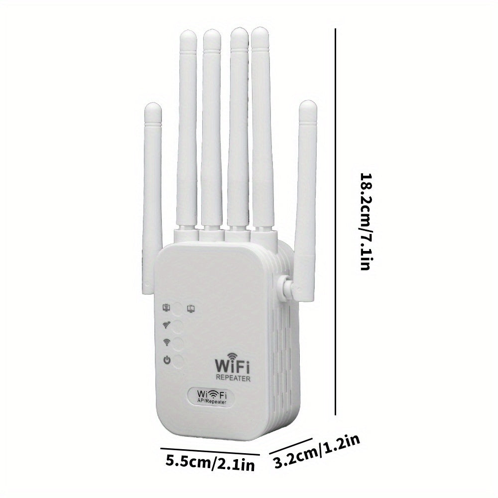 Европейский стандарт 1200 Мбит/с расширитель диапазона Wi-Fi с двухдиапазонным сигналом, 6 антеннами для полного покрытия, конструкцией для подключения в сеть, Ethernet-портом и дальнодействующим приемом.