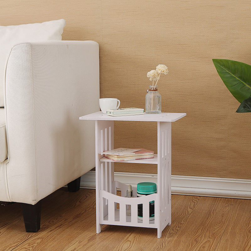 Classic Style Corner Shelf with Multifunctional Design - Standalone PVC Bedside Table with Storage Space for Books and Small Items - Perfect for Bedroom or Living Room Decor, Corner Shelves