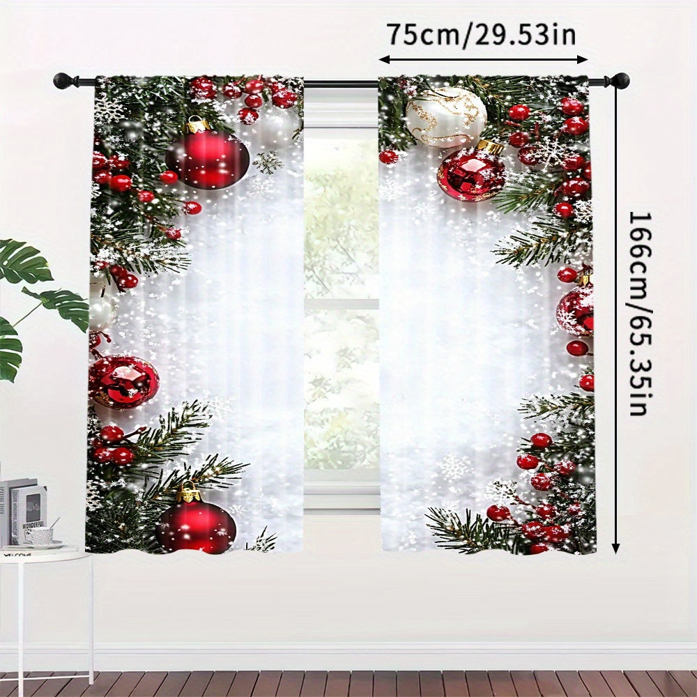 Get into the holiday spirit with this festive red ball Christmas curtain set! Made from soft polyester and digitally printed, these curtains feature a convenient rod pocket design for easy hanging in your living room or office. Please note, rod is not