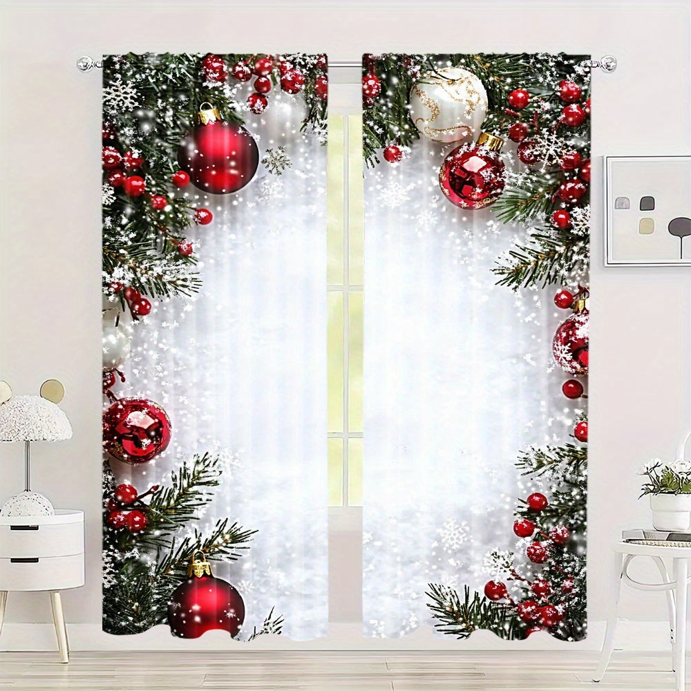 Get into the holiday spirit with this festive red ball Christmas curtain set! Made from soft polyester and digitally printed, these curtains feature a convenient rod pocket design for easy hanging in your living room or office. Please note, rod is not