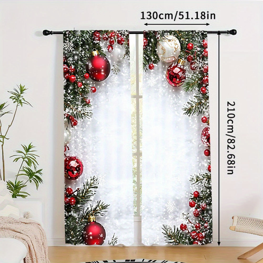 Get into the holiday spirit with this festive red ball Christmas curtain set! Made from soft polyester and digitally printed, these curtains feature a convenient rod pocket design for easy hanging in your living room or office. Please note, rod is not