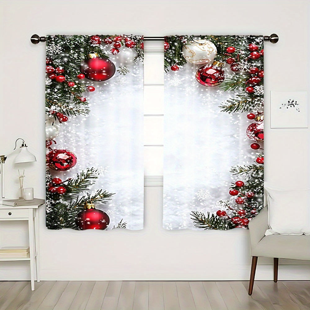 Get into the holiday spirit with this festive red ball Christmas curtain set! Made from soft polyester and digitally printed, these curtains feature a convenient rod pocket design for easy hanging in your living room or office. Please note, rod is not