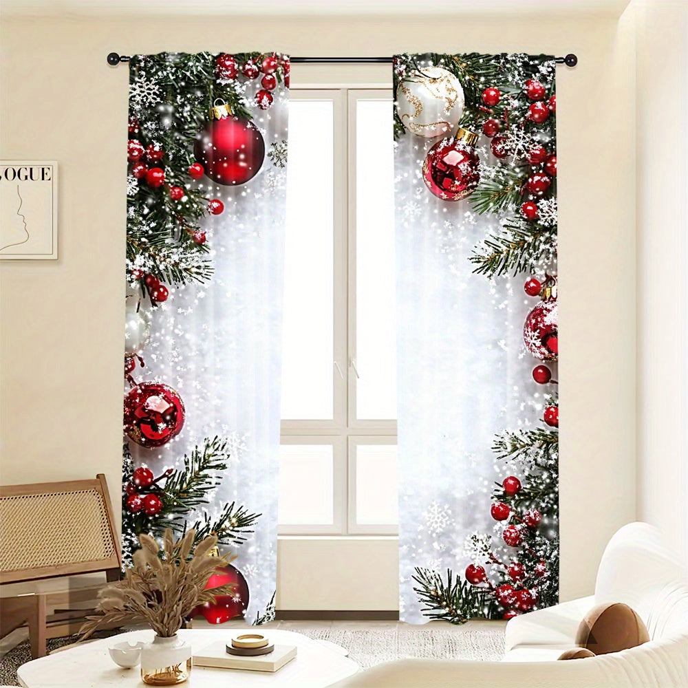 Get into the holiday spirit with this festive red ball Christmas curtain set! Made from soft polyester and digitally printed, these curtains feature a convenient rod pocket design for easy hanging in your living room or office. Please note, rod is not