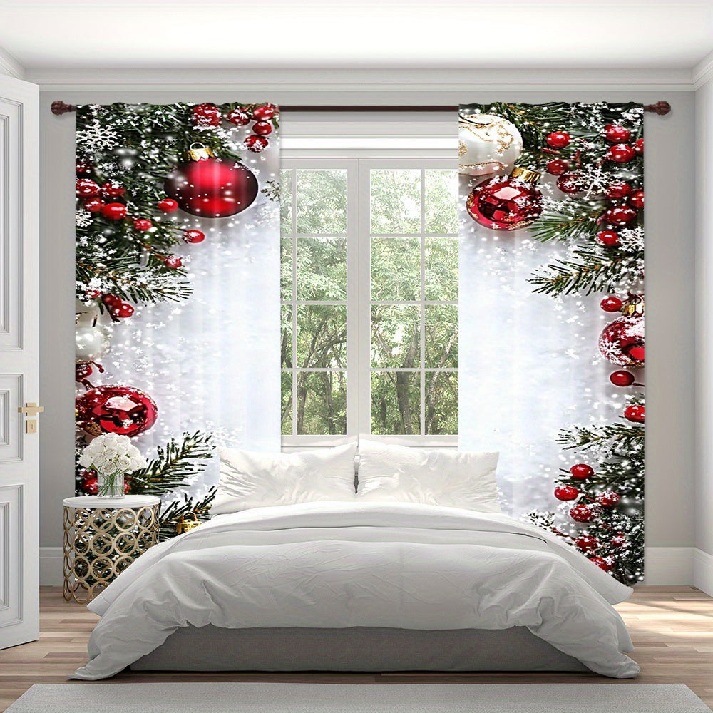 Get into the holiday spirit with this festive red ball Christmas curtain set! Made from soft polyester and digitally printed, these curtains feature a convenient rod pocket design for easy hanging in your living room or office. Please note, rod is not