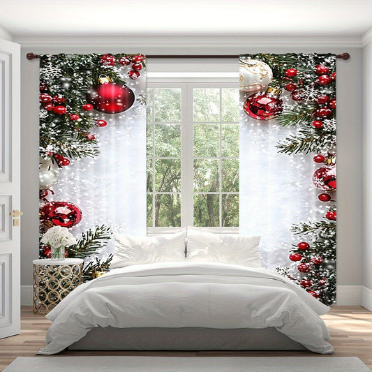 Get into the holiday spirit with this festive red ball Christmas curtain set! Made from soft polyester and digitally printed, these curtains feature a convenient rod pocket design for easy hanging in your living room or office. Please note, rod is not