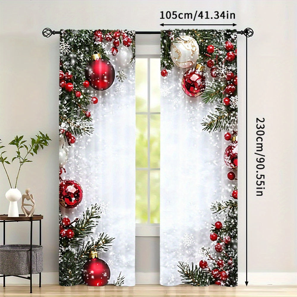 Get into the holiday spirit with this festive red ball Christmas curtain set! Made from soft polyester and digitally printed, these curtains feature a convenient rod pocket design for easy hanging in your living room or office. Please note, rod is not