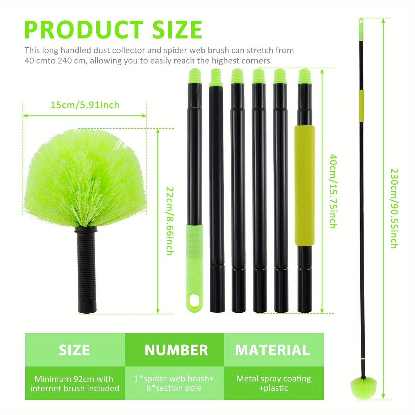 Telescopic Pole Feather Duster - Extendable Design for Reaching High Ceilings, Corners, and Furniture. Multi-Functional Dust Cleaner for Indoor and Outdoor Use, Perfect for Removing Spider Webs. Includes Long Reach Cleaning Kit. No Electricity Needed.