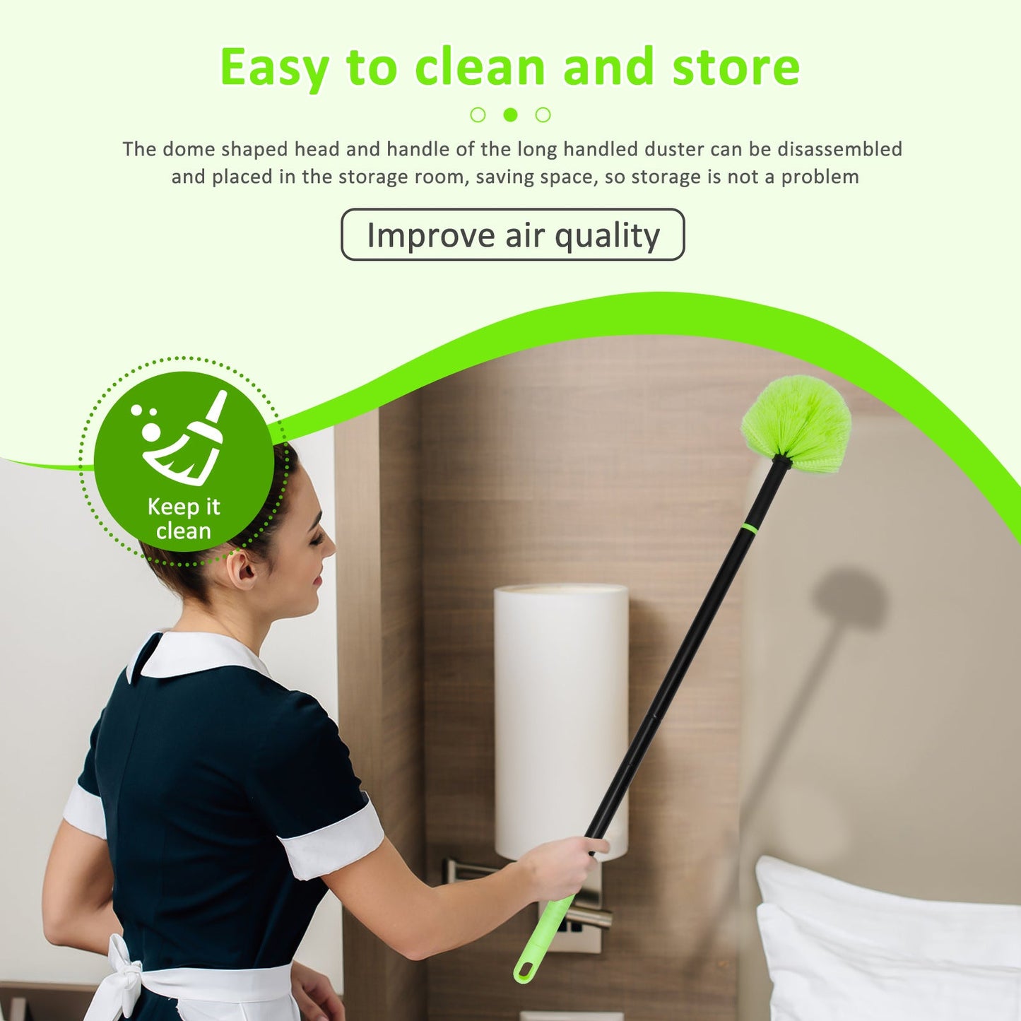 Telescopic Pole Feather Duster - Extendable Design for Reaching High Ceilings, Corners, and Furniture. Multi-Functional Dust Cleaner for Indoor and Outdoor Use, Perfect for Removing Spider Webs. Includes Long Reach Cleaning Kit. No Electricity Needed.