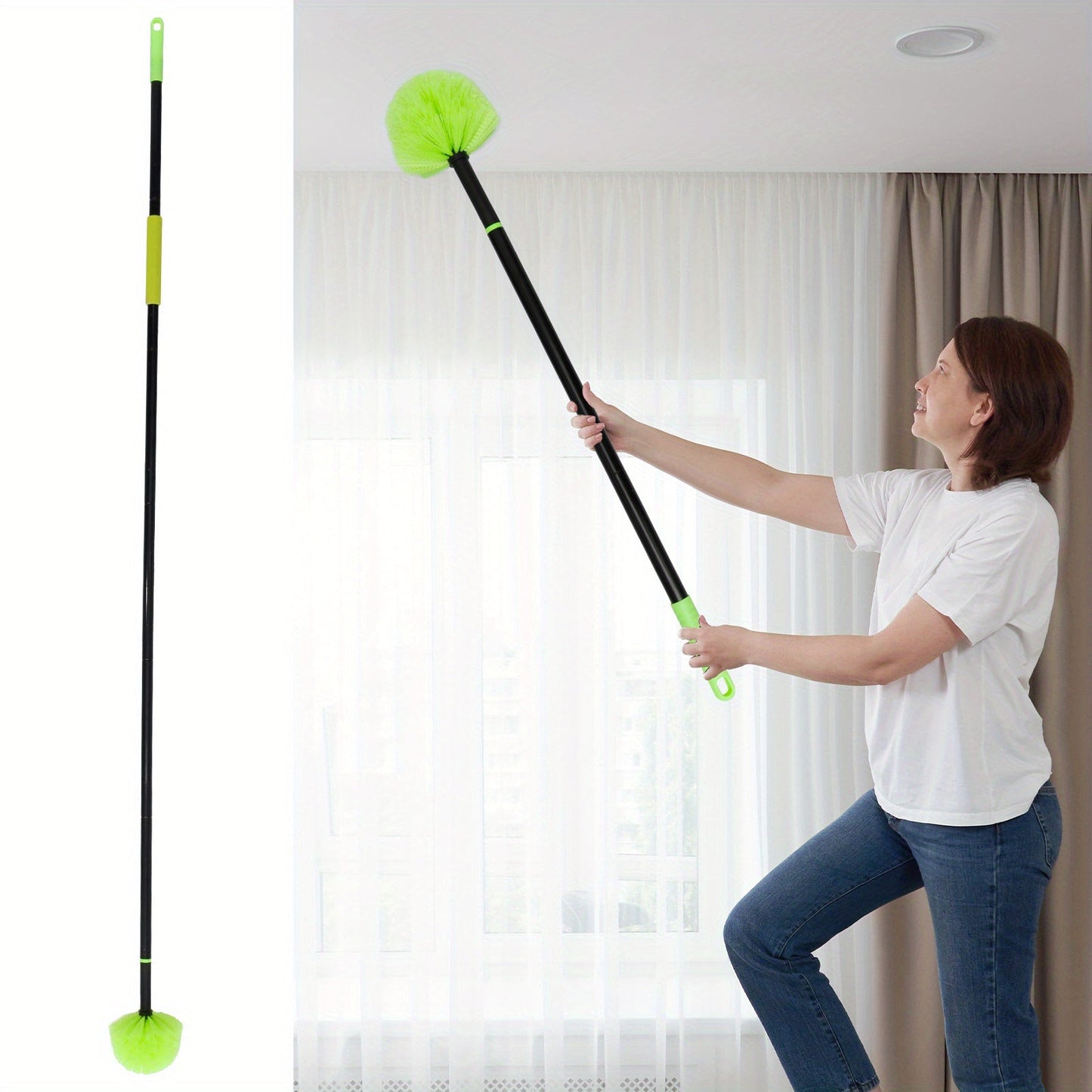 Telescopic Pole Feather Duster - Extendable Design for Reaching High Ceilings, Corners, and Furniture. Multi-Functional Dust Cleaner for Indoor and Outdoor Use, Perfect for Removing Spider Webs. Includes Long Reach Cleaning Kit. No Electricity Needed.