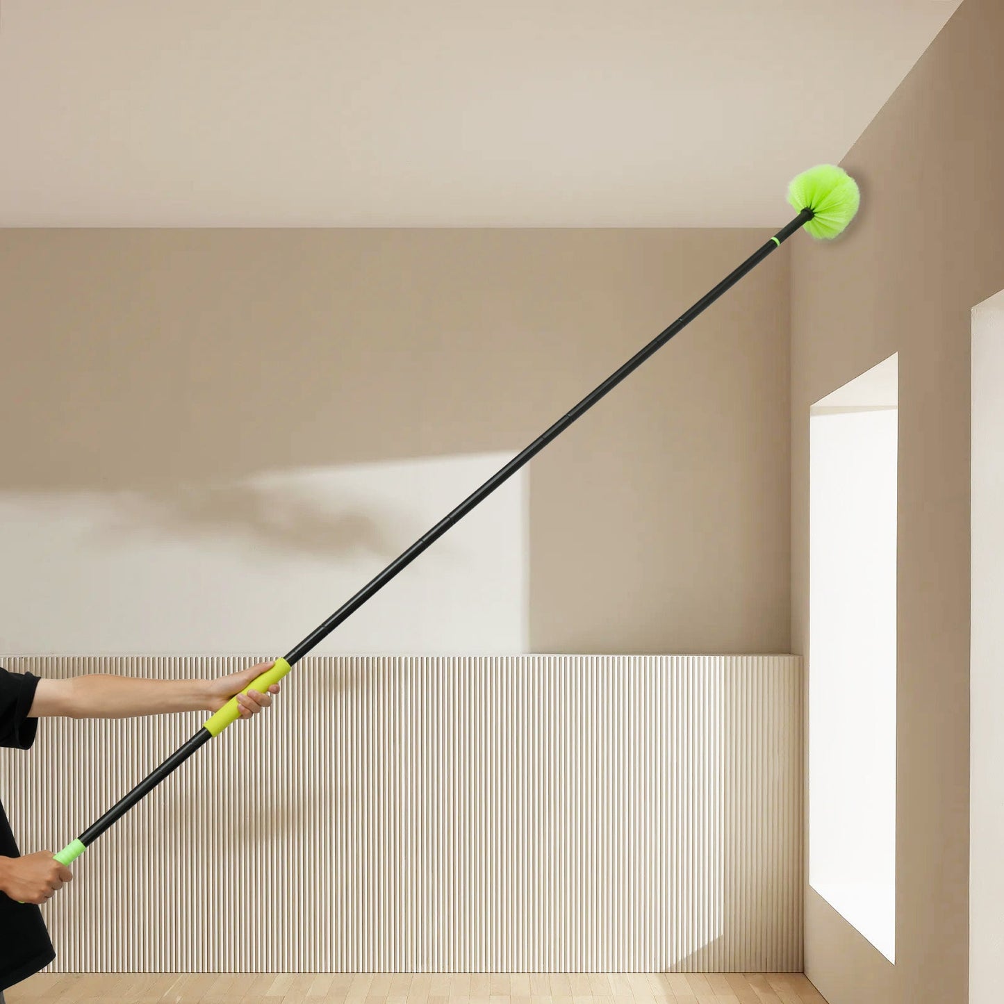 Telescopic Pole Feather Duster - Extendable Design for Reaching High Ceilings, Corners, and Furniture. Multi-Functional Dust Cleaner for Indoor and Outdoor Use, Perfect for Removing Spider Webs. Includes Long Reach Cleaning Kit. No Electricity Needed.