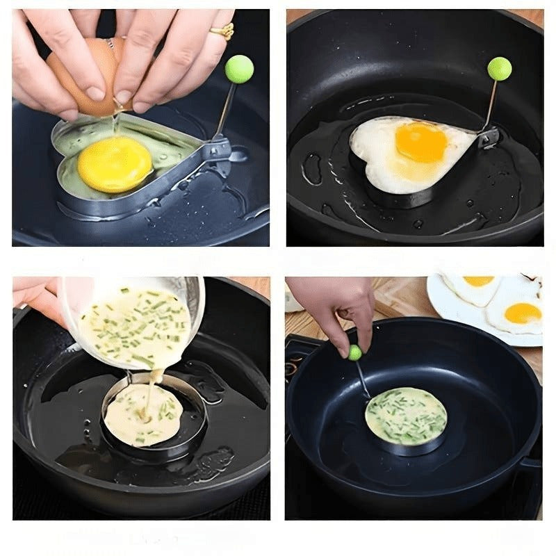 Set of 5 Egg Molds - Made of Non-Stick Stainless Steel, Featuring Heart and Rice Ball Shapes for Fun Breakfasts | Ideal for Both Home and Restaurant Applications