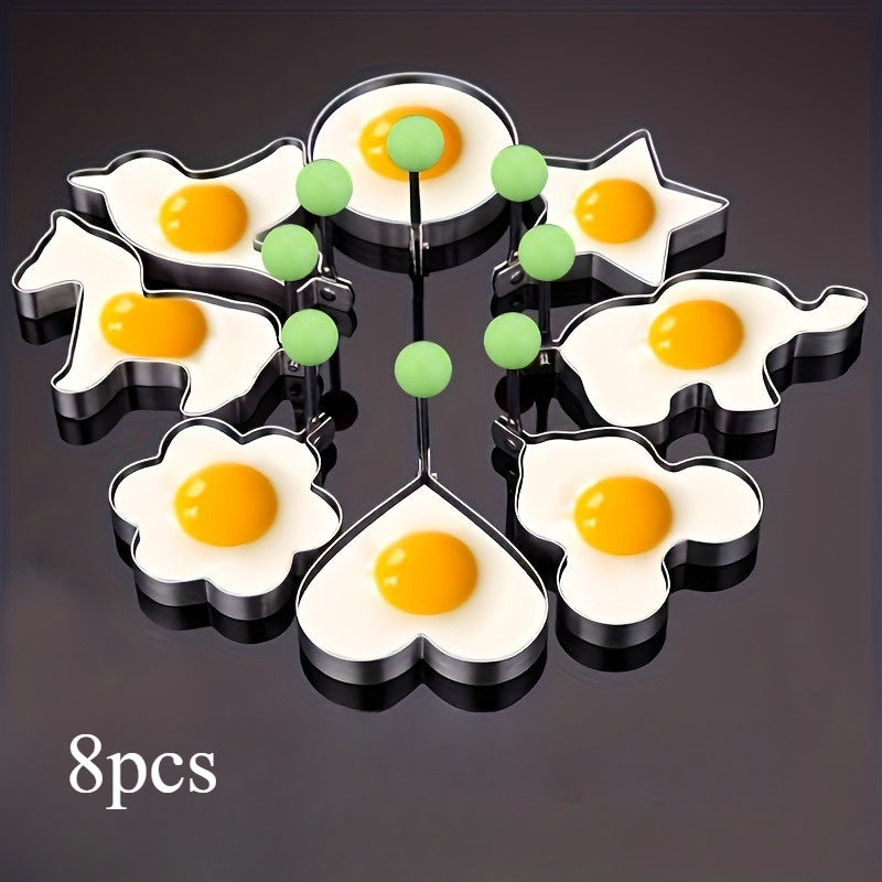 Set of 5 Egg Molds - Made of Non-Stick Stainless Steel, Featuring Heart and Rice Ball Shapes for Fun Breakfasts | Ideal for Both Home and Restaurant Applications