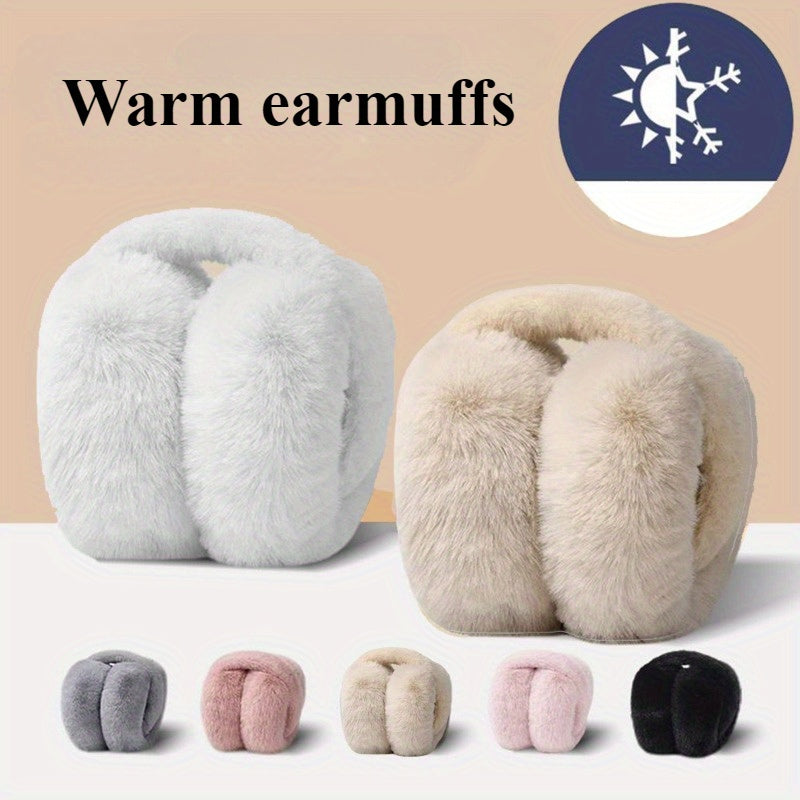 Pumplux Women's Plush Earmuffs - Soft Knit Winter Ear Warmers, Foldable Design, Hand-Washable, Made of Polyester