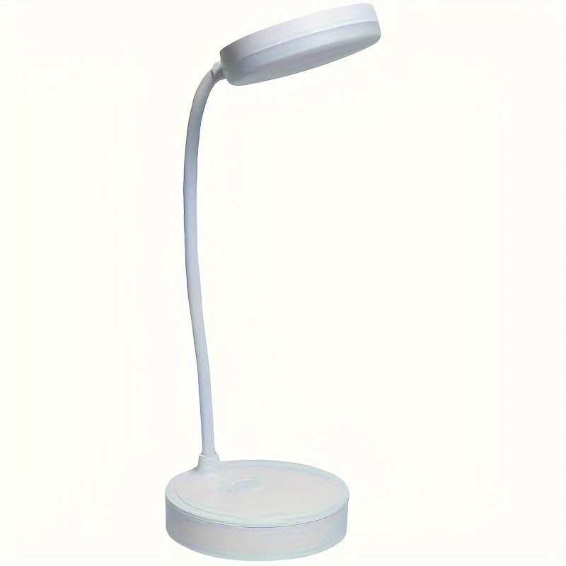 Adjustable USB-powered LED desk lamp with 3-level dimmer for eye-friendly lighting.