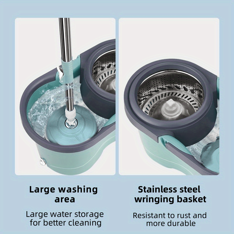 Get the 1 Set Dual Power Spin Mop and Bucket, perfect for cleaning wet or dry floors, tiles, and wood. This super absorbent set is durable and easy to use, making it an ideal cleaning tool for any room in your home. Made of plastic material, it is