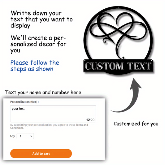 Металлическое настенное искусство с персонализированным дизайном сердца и бесконечности, добавляющее винтажный штрих в вашу гостиную, спальню или кабинет. Этот черный железный знак легко повесить и он улучшит декор любого пространства.