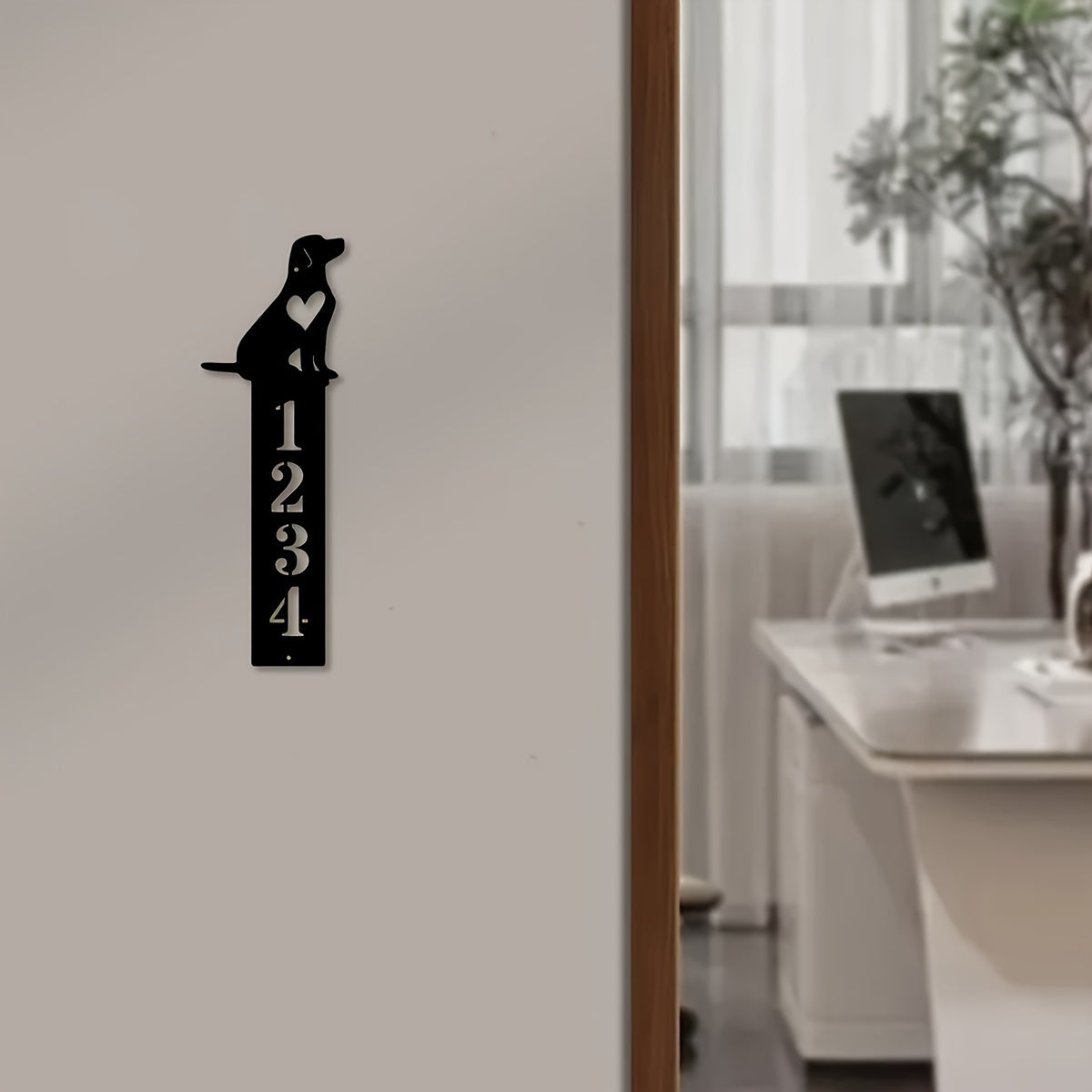 Personalize your home with a custom metal address plaque in black iron. This door number sign can be tailored to your taste and is perfect for hanging in your entryway. Give your home a modern touch with this unique identifier that also makes a great