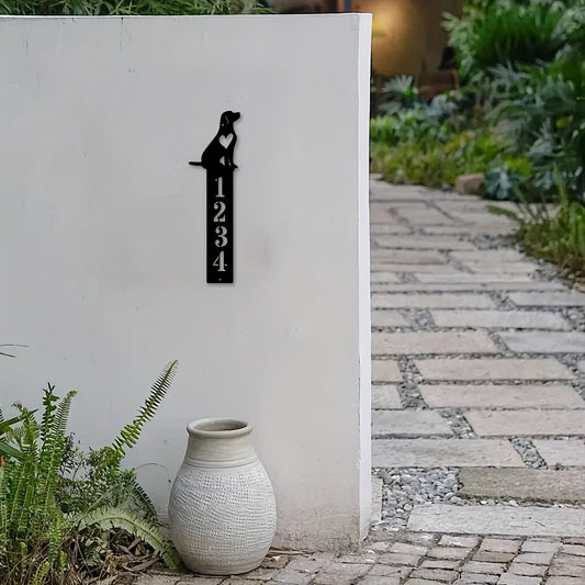 Personalize your home with a custom metal address plaque in black iron. This door number sign can be tailored to your taste and is perfect for hanging in your entryway. Give your home a modern touch with this unique identifier that also makes a great