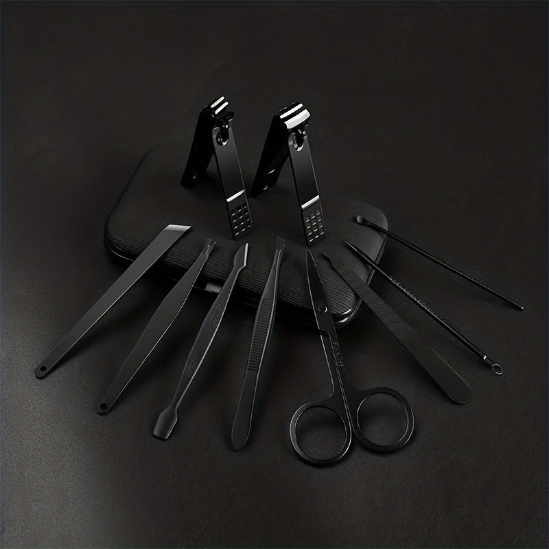 Professional quality deluxe manicure and pedicure set with ultra sharp stainless steel tools in a stylish black and red case. Perfect for achieving perfectly groomed fingernails and