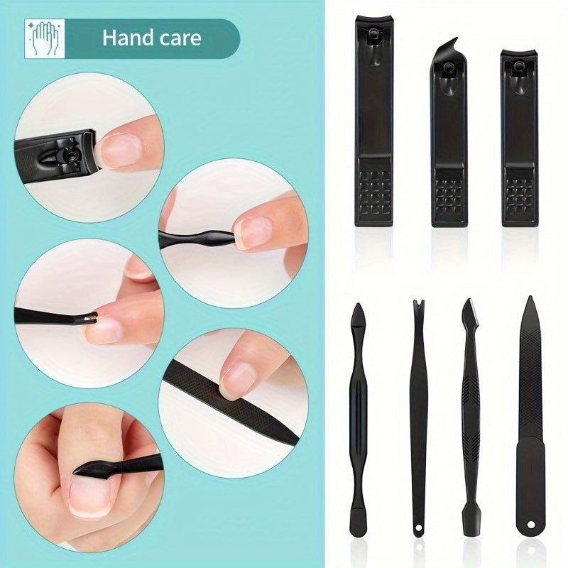 Professional quality deluxe manicure and pedicure set with ultra sharp stainless steel tools in a stylish black and red case. Perfect for achieving perfectly groomed fingernails and