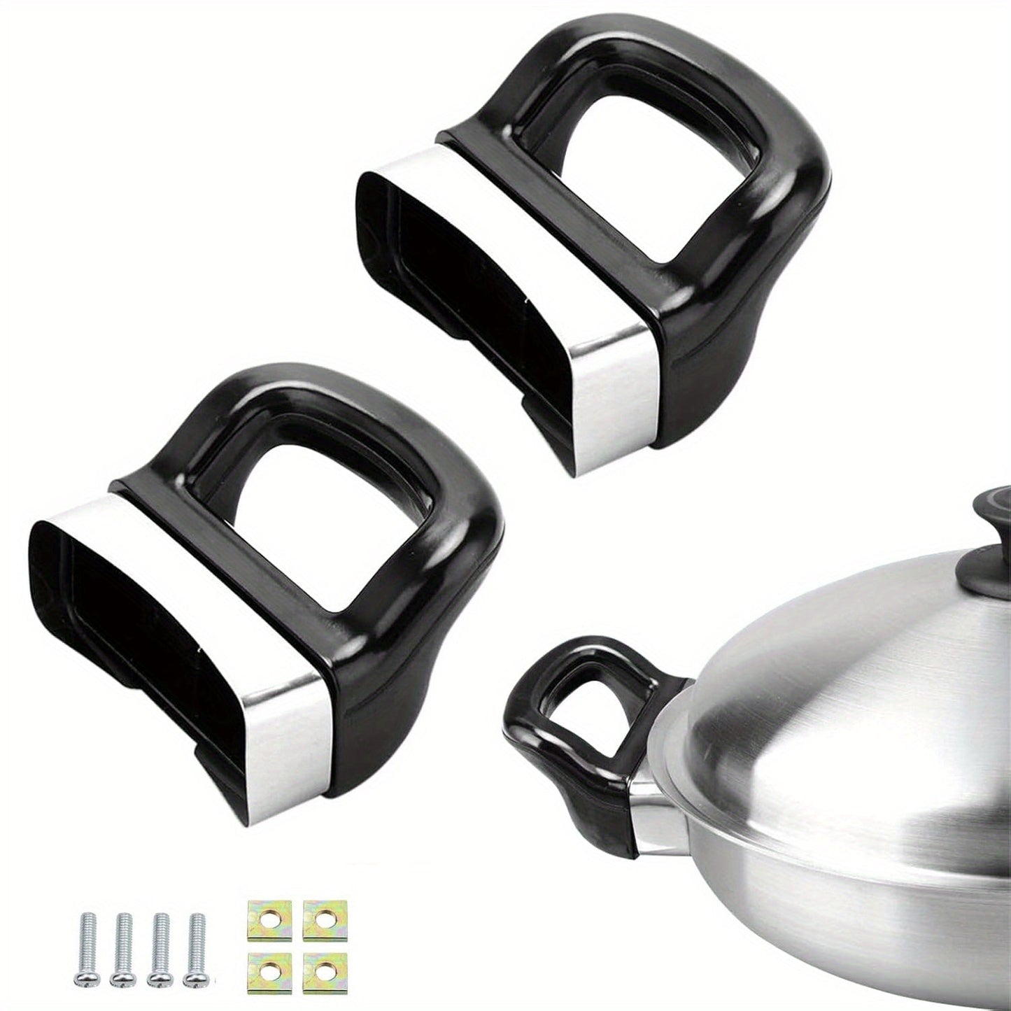 Set of 2 Kitchen Cookware Side Handles - Simple Installation, Comfortable Grip for Pressure Cooker, Soup Pot & Steamer - Sturdy Replacement Handle Set with Mounting Screws included