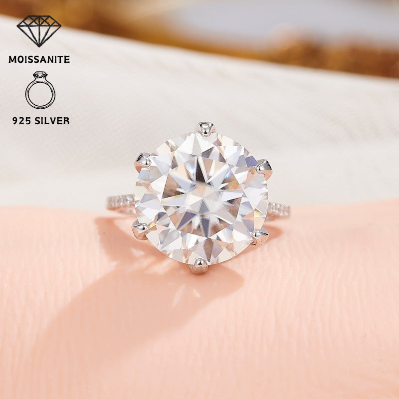 Elegant Bling Style Ethic Diam 10 Carat Moissanite Engagement Ring in 925 Sterling Silver with 18K Golden Plating. Sparkling for Everyday & Special Occasions, Women's Holiday Jewelry featuring November Birthstone and Synthetic Stone.