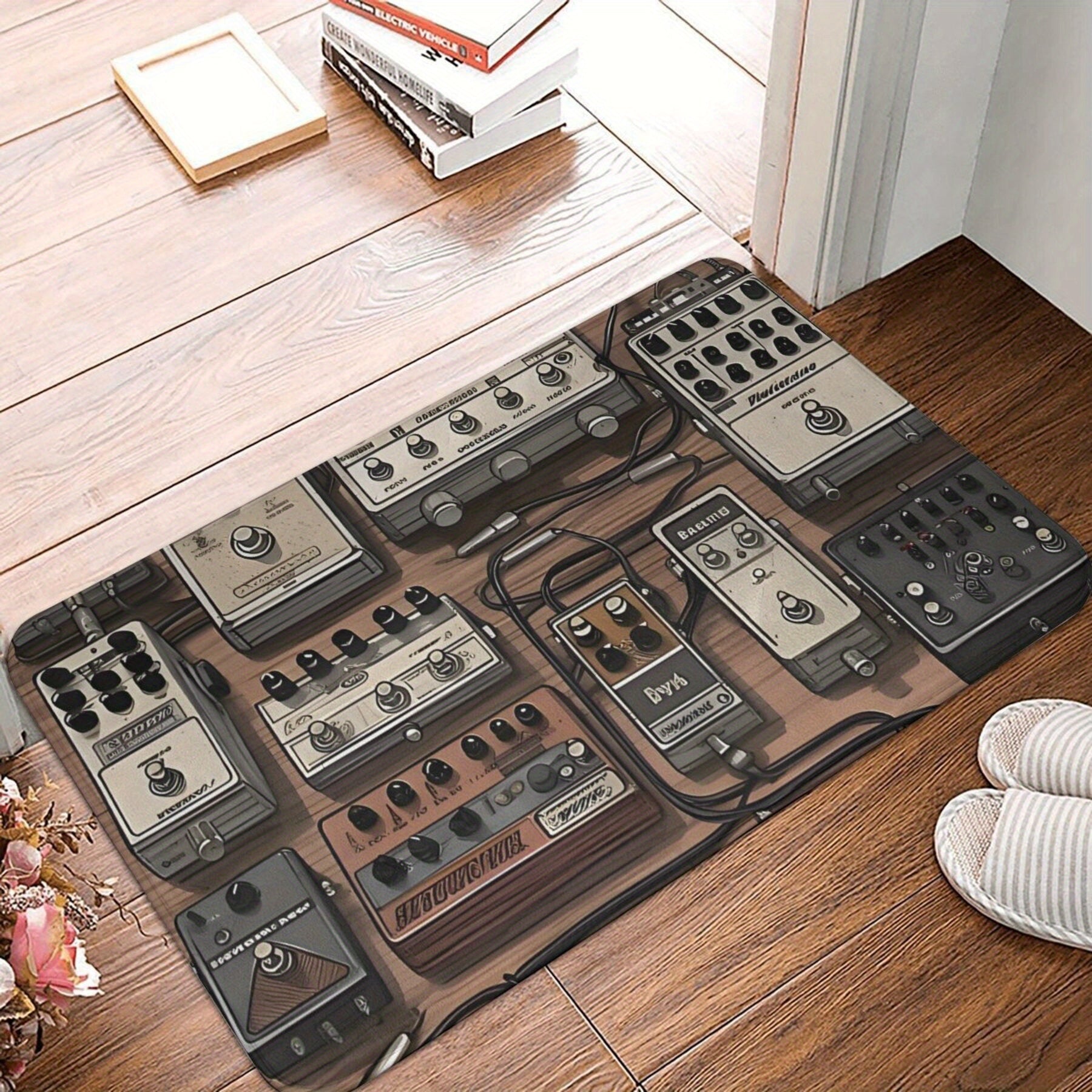 Non-Slip Guitar Effect Pedal Board Design Mat - Easy to Clean, Lightweight Polyester, Rectangular Mat for Kitchen, Balcony, Entryway - Musical Decor Rug for Music Lovers