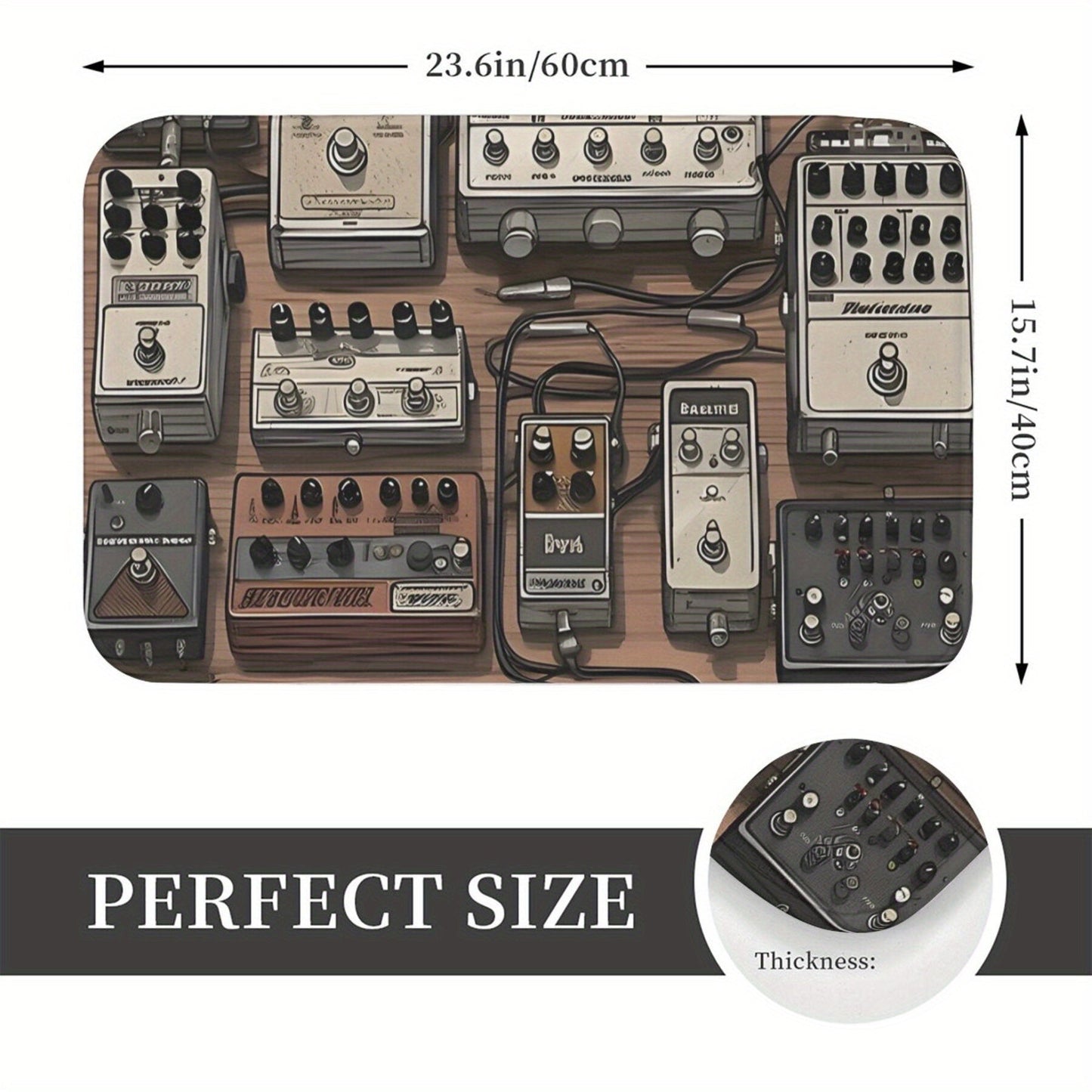 Non-Slip Guitar Effect Pedal Board Design Mat - Easy to Clean, Lightweight Polyester, Rectangular Mat for Kitchen, Balcony, Entryway - Musical Decor Rug for Music Lovers