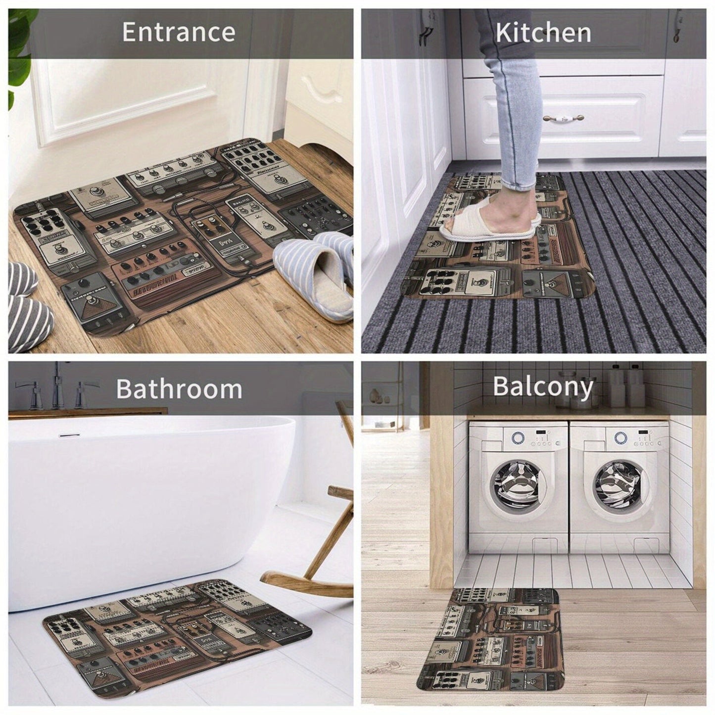 Non-Slip Guitar Effect Pedal Board Design Mat - Easy to Clean, Lightweight Polyester, Rectangular Mat for Kitchen, Balcony, Entryway - Musical Decor Rug for Music Lovers