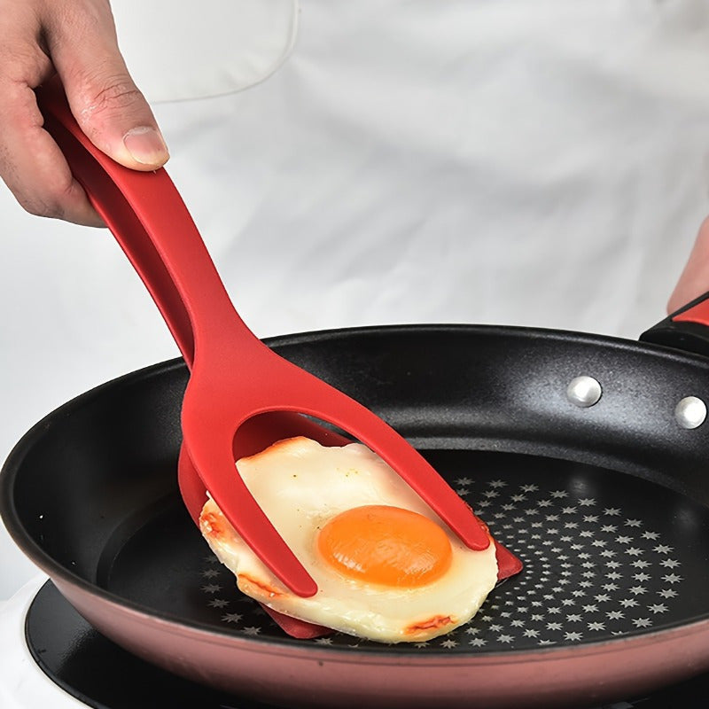 Set of 2 Silicone Egg & Pancake Turners - These non-stick, food-grade spatulas feature heat-resistant red handles for easy cooking and flipping. Perfect for use with nonstick cookware, they have an ergonomic design and are made of heat-resistant