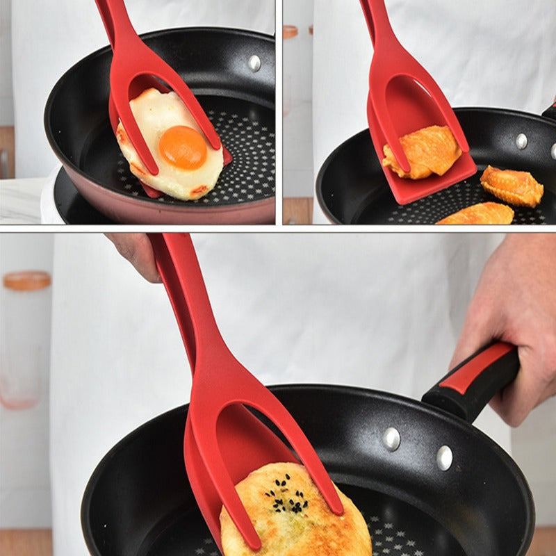 Set of 2 Silicone Egg & Pancake Turners - These non-stick, food-grade spatulas feature heat-resistant red handles for easy cooking and flipping. Perfect for use with nonstick cookware, they have an ergonomic design and are made of heat-resistant